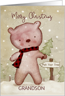 Merry Christmas Grandson Customizable Bear Picks Tree card