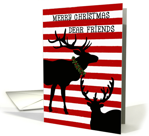 Merry Christmas Dear Friends Deer Silhouettes Red Stripes card