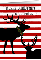 Merry Christmas Dear Friends Deer Silhouettes Red Stripes card