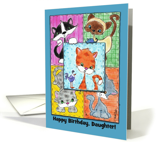 Customizable Happy Birthday for Daughter Kitty Quilt Patches card