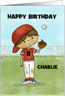 Baseball Boy Outfield Customizable Name and Age 8th Birthday Charlie card