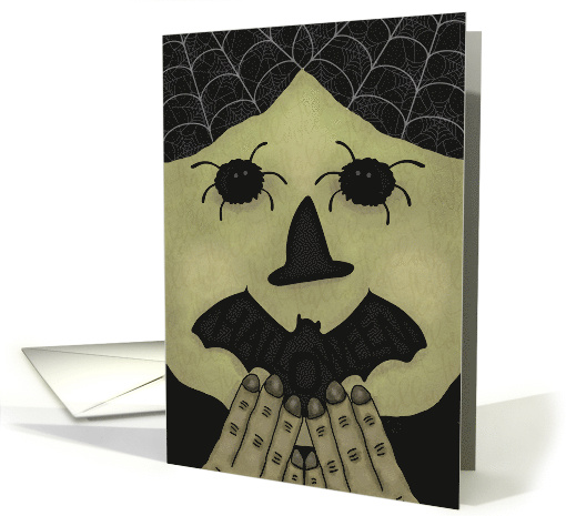 Monster Face with Witches Hat Spiders Webs and Bat... (1745210)