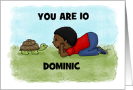 Young Boy and Turtle Customizable Name Age 10th Birthday Dominc card