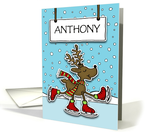 Customizable Name Ice Skating Deer Merry Christmas card (1752590)