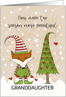 Customizable Fox Elf Decorates Tree Merry Christmas for Granddaughter card