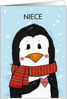 Customizable Penguin with Heart Merry Christmas for Niece card