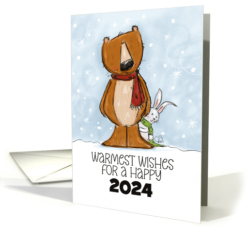 Bear and Bunny in Snow Warmest Wishes for 2024... (1753400)