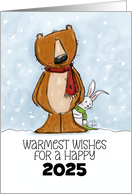 Bear and Bunny in Snow Warmest Wishes for 2025 Customizable New Year card