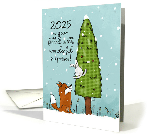 Fox Surprised by Bunny in Pine Tree Customizable Happy... (1753446)