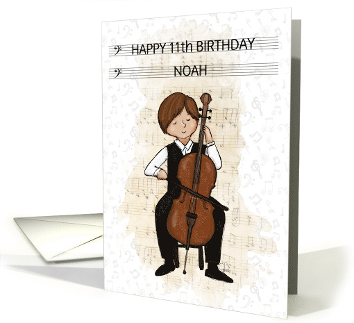 Young Cello Player Customizable Happy 11th Birthday Noah card