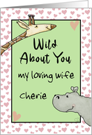 Giraffe Hippo Heart Border Wild About You Wife Happy Valentine’s Day card