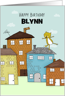 Cat on Rooftop MEOWvelous Day Customizable Happy Birthday for Blynn card