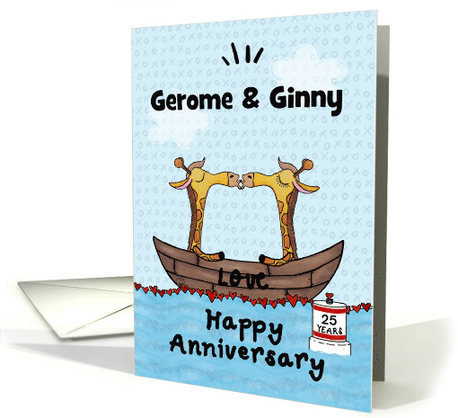 Kissing Giraffes in Boat Customizable Names Happy 25th... (1760188)