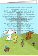 Animals Gather Around Cross and Scripture Happy Easter Resurrection card