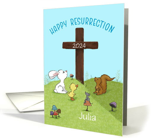 Animals Gather Around Cross Customizable Happy Easter... (1761804)