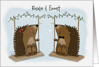 Hedgehog Couple Tree Swing Happy Anniversary Rosalie and Ernest card