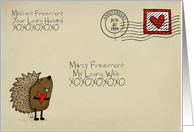 Envelope with Hedgehog Happy Anniversary for Wife Date and Names card