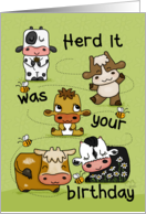 Cow Pasture Herd it was Your Birthday Happy Birthday card