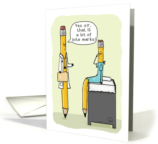 Pencil Cartoon Bite Marks Good Luck on Exam Humor card (1766100)