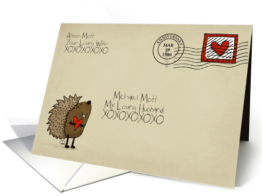 Envelope with Hedgehog Happy Anniversary for Husband Date... (1766338)