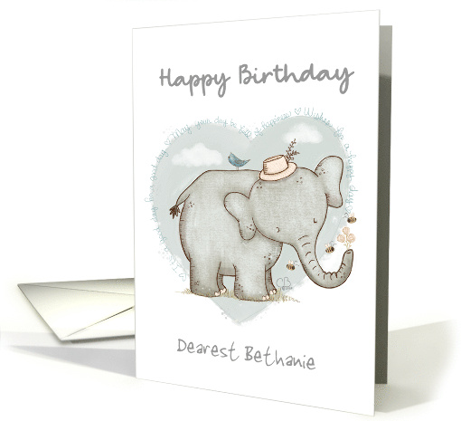 Elephant with Flowers Customizable Happy Birthday for Bethanie card