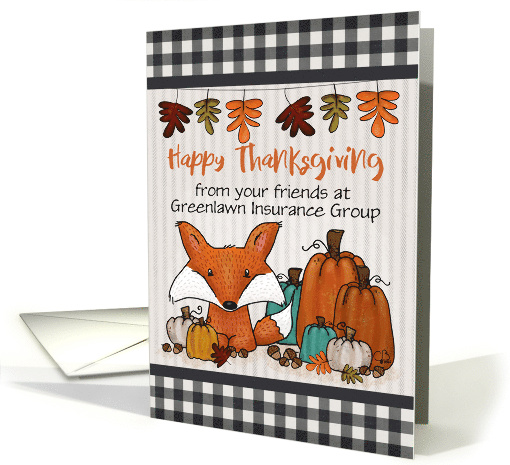 Fox and Pumpkins Happy Thanksgiving from Business Customizable card