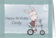 Girl Bunny Riding Bike Ride of a Lifetime Happy Birthday for Cindy card