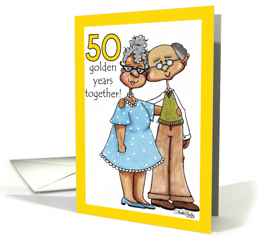 Growing Old Together Happy 50th Anniversary Old Couple Dark Skin card