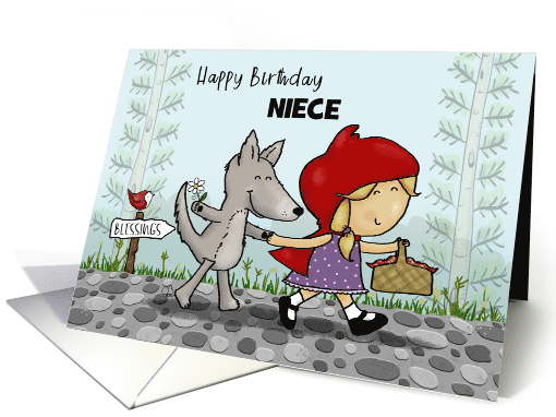 Customizable Happy Birthday for Niece Little Girl Red-Hooded Cape card