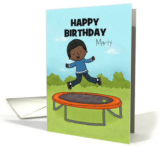 Customizable Happy Birthday Marty Boy Dark Skin Jumping... (1804004)