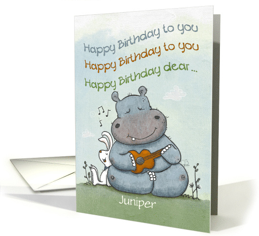 Customizable Happy Birthday Juniper Hippo Guitar and... (1804302)