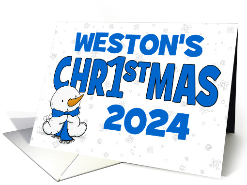 Customizable First Christmas 2024 Boy Weston Baby Snowman card