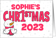 Customizable First Christmas 2023 Girl Sophie Baby Snowman card