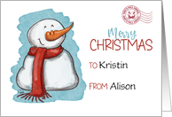 Customizable Merry Christmas Snowman Special Delivery card