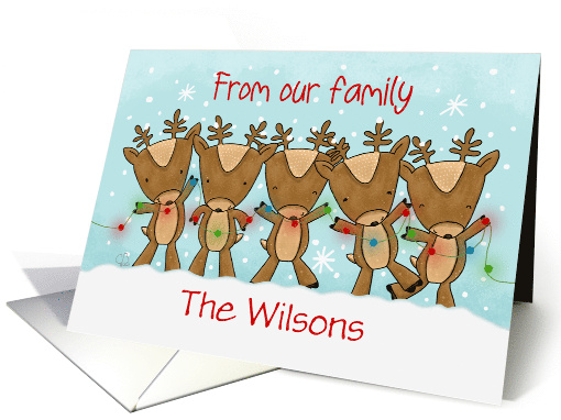 Customizable Christmas Deers From Wilson Family Deer and Lights card