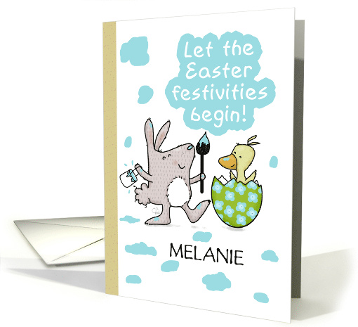 Customizable Happy Easter Melanie Bunny Paints Duck Egg card (1821402)