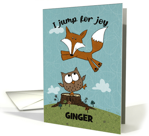 Customizable Happy Birthday Ginger Fox Jumps Over Owl card (1829626)