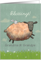 Easter Blessings Sheep Frolicking with Bunny Grandma and Grandpa card