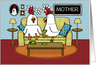 Customizable Happy Birthday to Mother From Daughter Two Hens on Sofa card