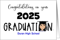 Customizable Congratulations 2025 Grad Girl with Dark Hair School Name card