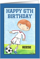 Customizable Happy 6th Birthday Red Hair Boy Reese Soccer Player card