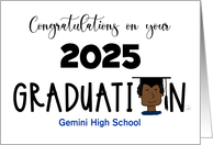 Customizable Congratulations 2025 Grad Boy Dark Skin School Name card