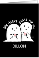 Customizable Happy Anniversary on Halloween Heart Beats for You Ghosts card