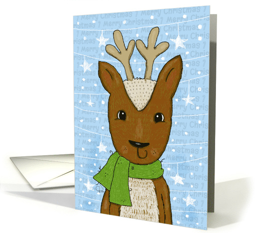 Merry Christmas Reindeer Wearing Scarf card (1894742)