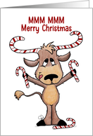 Customizable Merry Christmas Deer with Candy Cane Antlers card