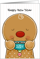 Customizable Year Happy New Year 2025 Gingerbread with Cocoa card