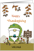 Customizable Name Happy Thanksgiving Day for Virginia Gnome Loves Fall card
