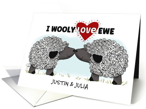 Customizable Names Happy Valentine's Day Two Wooly Sheep card