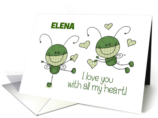 Customizable Happy Valentine's Day Elena Bug Couple with Hearts card