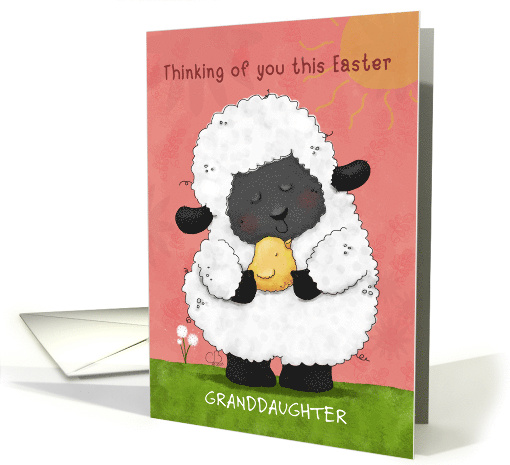 Customized Happy Easter for Granddaughter Lamb Holds Baby Chick card